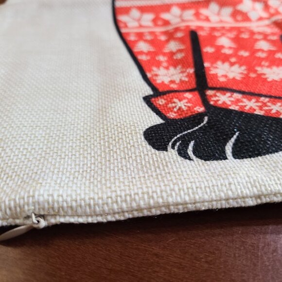 Cat Christmas Pillow Cover Red Decorative Throw Case Couch Holiday Accent Decor - Picture 6 of 9